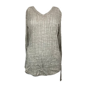 Trouble At The Mill Shirt Womens Sz XS Gray Cotton Ribbed‎ V-Neck Knit Top